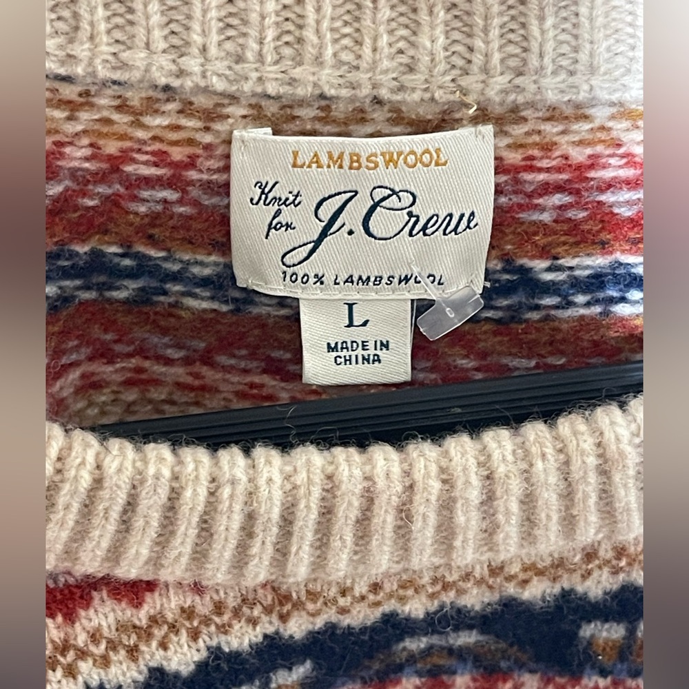 J. Crew Lambswool Sweater in Red, Blue, and Cream - Picture 3 of 6
